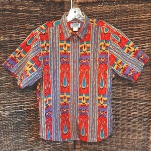 Vintage Wrangler Western Shirt Rodeo Cowboy Southwest Button Up Large Aztec Boho